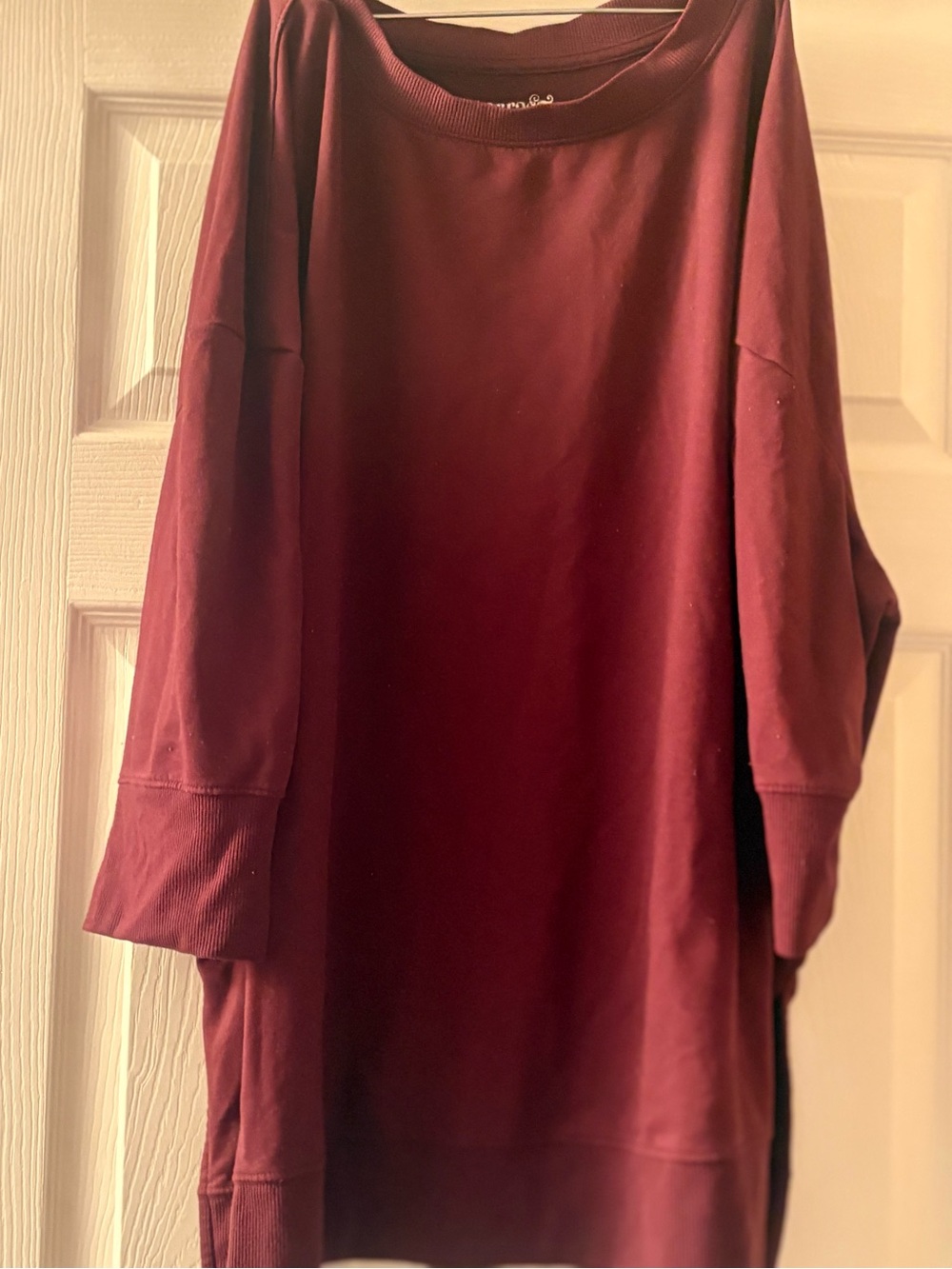 Womens  Burgundy Long-Sleeve Crewneck Shirt